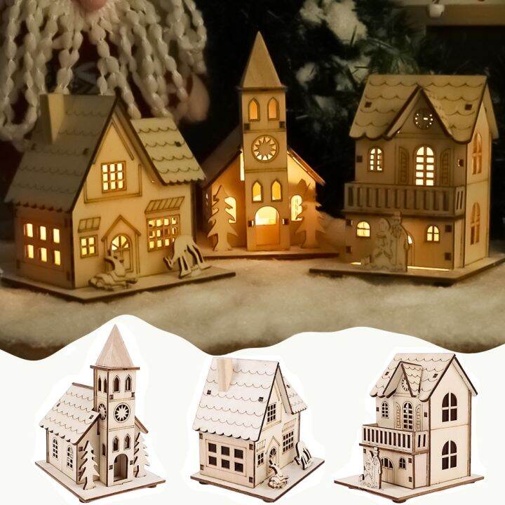 Festival Led Light Wood House Christmas Tree Decorations For Home Decoration Wooden House Diy 0485