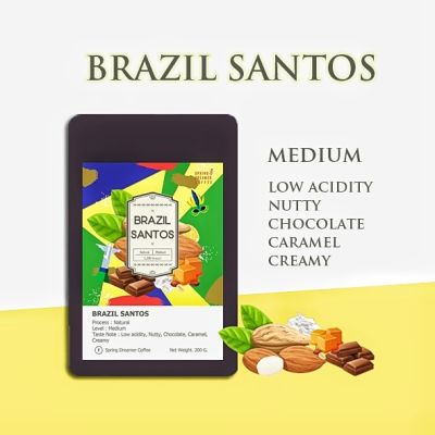 ☕ เมล็ดกาแฟคั่วกลาง Brazil Santos นุ่ม ละมุน ถั่ว ช็อคโกแลต (200g.)