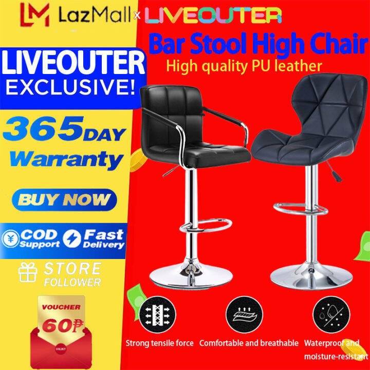 LIVEOUTER Bar Stool High Chair Set of 3 Counter Height Adjustable 360
