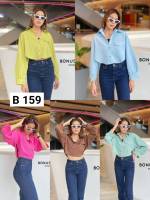 159B เสื้อเชิ้ตครอปแขนยาว ผ้ามีลายในตัว