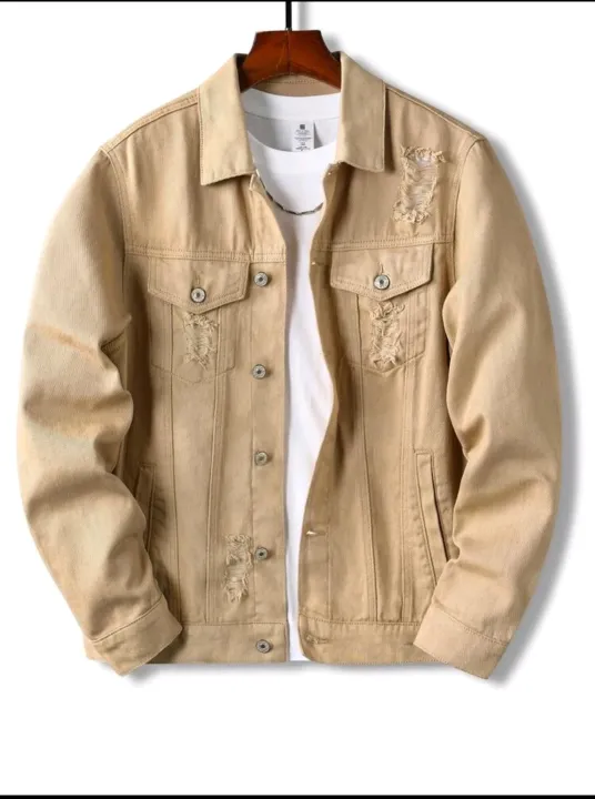 Mens Flap Pocket Ripped Denim Jacket(Random Design) Lazada PH