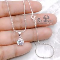 Kr silver สร้อยคอเงินแท้ (ยาว 18 นิ้ว)พร้อมจี้เงินแท้