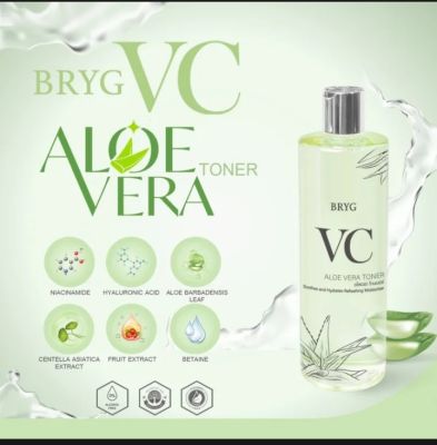 vc bryg aloe vera toner, vc toner, aloe vera formula, silver cap, size 500 ml. Free 1 bottle of acne points.