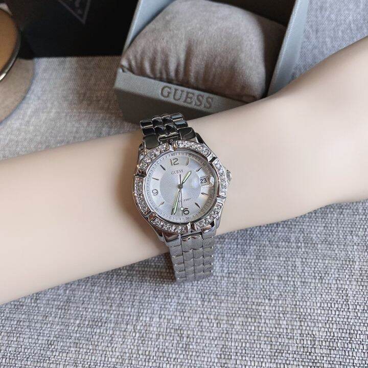 ของแท้100-womens-stainless-steel-siler-tone-crystal-accented-watch-g75511m