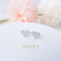 Praewa Jewelry - Pretty Heart earrings ต่างหูเงินแท้ เพชรสวิส