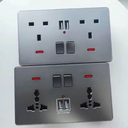 Universal Wall Socket With switch Grey PC Panel 13A Electrical Outlet