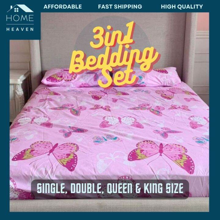 Home Heaven Bedsheet 3 In 1 Set On Sale Pink Butterfly 1pc Bedsheet