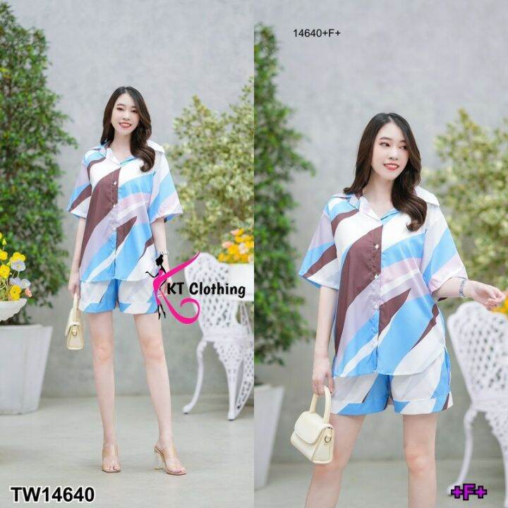 14640-set-เสื้อเชิ้ตแขนสั้น-กางเกงขาสั้น-ลายกราฟฟิก