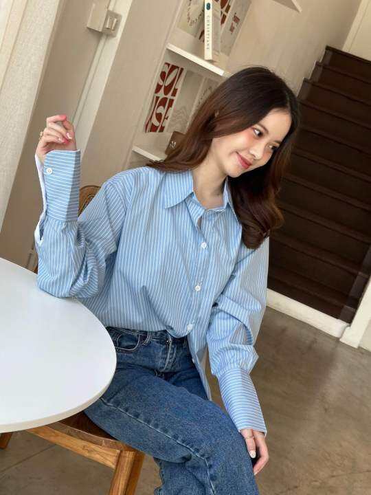 สีใหม่เข้าเเล้ว-striped-basic-shirt-เสื้อเชิ้ตลายทาง-dressylismm