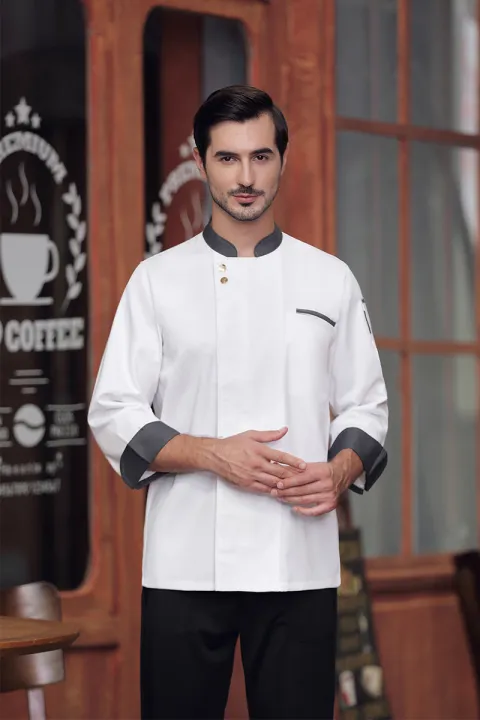 Long Sleeve Chef Uniform Costume Breathable Food Service Restaurant 