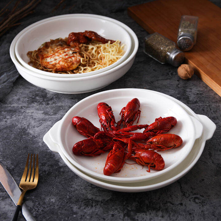 Pure White round Plate Ceramic Deep Dinner Plate Baked Rice Plate Meal Tray Plate Household