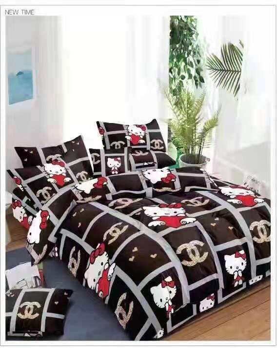 hello kitty mix chanel comforter with cadar bedsheets 800tc set super  single size 5 in 1 | Lazada