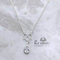 Kr silver | สร้อยคอเงินแท้ พร้อมจี้เงินแท้ ทรงหยดน้ำพลอยขาว ยาว 15 นิ้ว ยาว 18 นิ้ว ยาว 20 นิ้ว ยาว 24 นิ้ว