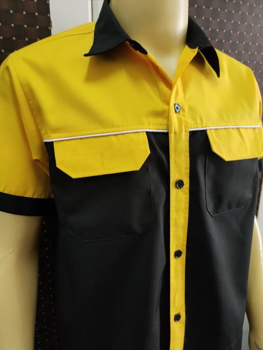 เสื้อช่าง-เสื้อช็อปช่าง-ชุดช่าง-สีดำเหลืองพร้อมส่ง