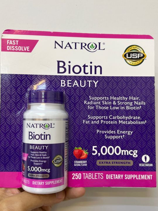 Natrol Biotin 5000 mcg 250 เม็ด อมง่าย อร่อย ผมเล็บผิว Exp.12/2024