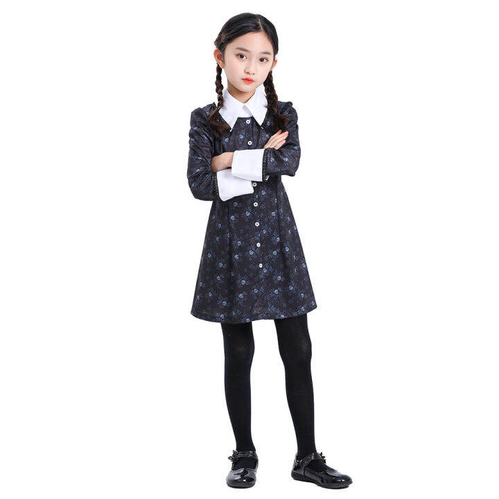 Fast Shipping Toy store Wednesday Dress For Kids Girls Long Sleeve