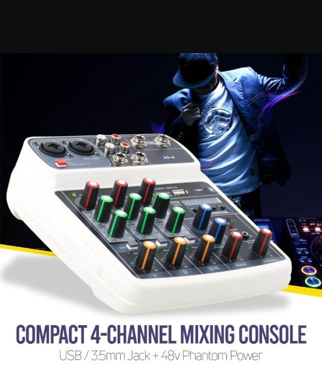 Professional Compact Mixing Console Muslady AI4 Mixer 4 Channel Phantom