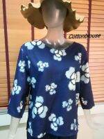 Cottonblouse D030 เสื้อผ้าฝ้ายเมืองพิมพ์ลาย ญ. คอกลม แขนสี่ส่วน เบลาส์สไตส์วินเทจ