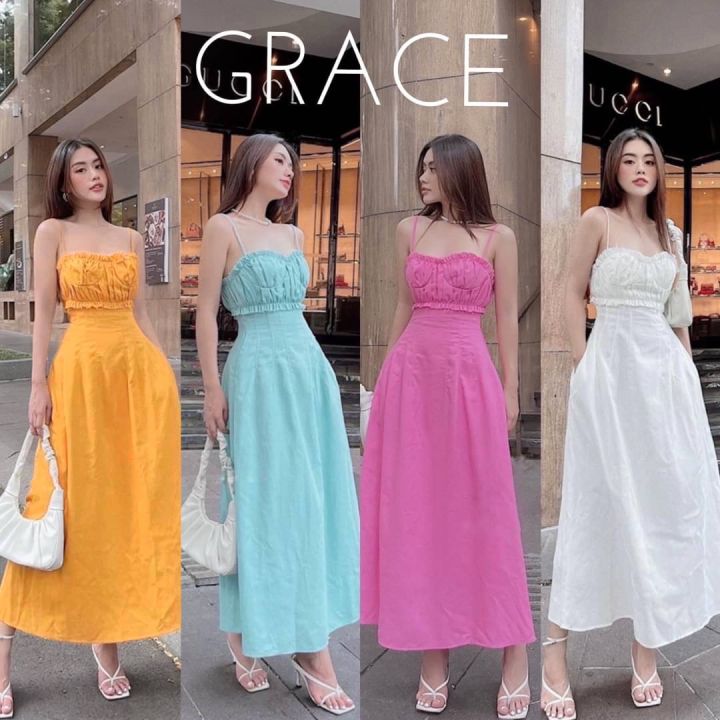 แม็กซี่เดรสสายเดี่ยวสีสดใสป้ายgrace