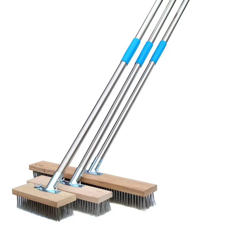 Long Handle Stainless Steel Wire Brush Moss and Bristle Floor Brush