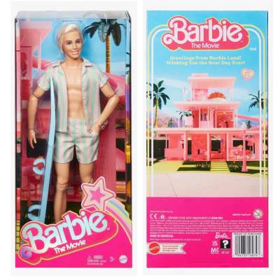Barbie The Movie - Ken Beach Set ตุ๊กตาเคนใส่ชุดชายหาดลายทางสีพาสเทล รุ่น HPJ97