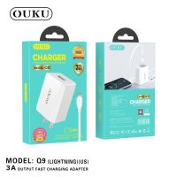 OUKU Q9 ชาร์จเร็ว 3A OUKU รุ่น Q9 ชุดชาร์จ1USB 3A FAST CHARGE หัวชาร์จ+ สาย ยาว1เมตร Lightning/Type C/Micro พร้อมส่ง