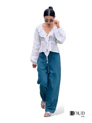 Basic Pants รุ่นเบสิคสไตล์มินิมอล (สี Aegean สีน้ำทะเล) กางเกงขายาวผ้าคอตตอนลินิน กางเกงขายาวผ้า cotton linen