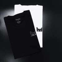 bank’s The Cat T-Shirt in Black Color Cotton USA เสื้อยืดสีดำลายแมว เสื้อยืดคอกลม เสื้อยืดคุณภาพดี