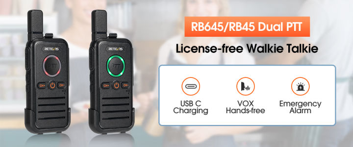 Retevis RB45/645 License-free Walkie-Talkies Dual PTT Two Way Radio for  Hotel Restaurant School Lazada