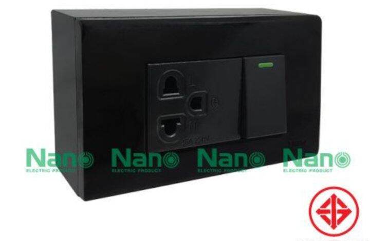 ชุดฝา-nano-3ช่อง1สวิตซ์-1ปลั๊กกราวด์เดี่ยวและบล็อกลอยสีดำ-cs15-bb