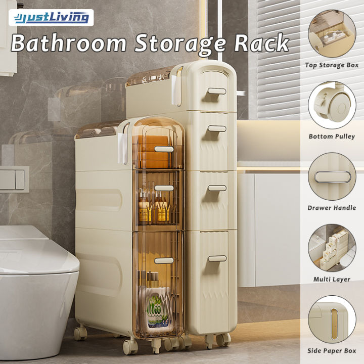 1pc Narrow Bathroom Storage Cabinet With Waterproof Toilet Side