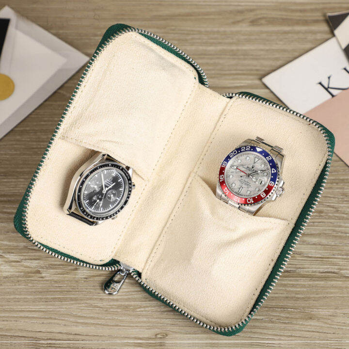 Genuine Leather 2 Slots Watch Case Zipper Watch Storage Pouch Handmade