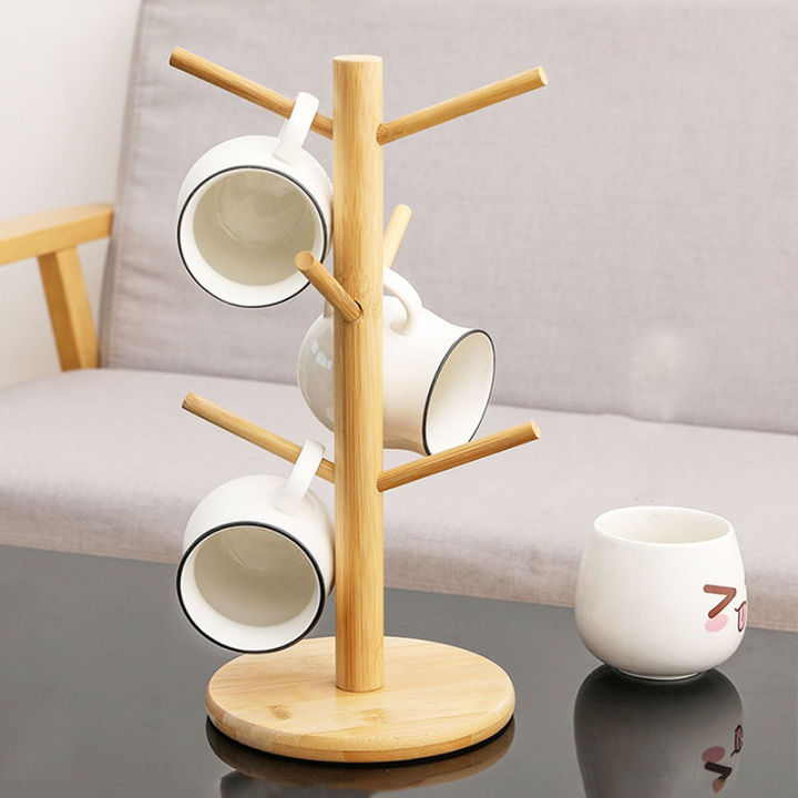 Wooden And Stainless Steel Coffee Cup Stand Tree 6 Cup Mug Holder Stands Mug Shelves Hanger 1115