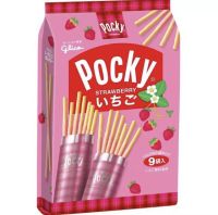 Pocky Glico รสสตอเบอรี่ strawberry นำเข้าจากญี่ปุ่น 1 ถุง บรรจุ 8 ซอง