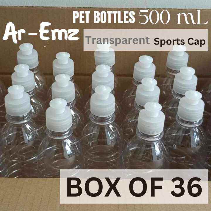 ArEmz Box of 36 Empty Clear Plastic Bottles With Transparent SportsCap
