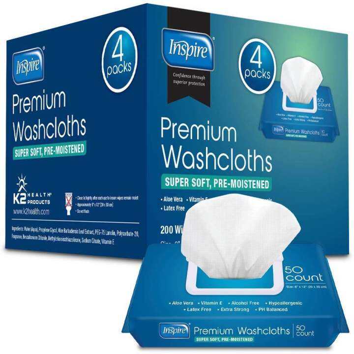 Inspire Adult Wet Wipes/Wash Cloths for Incontinence & Cleansing for