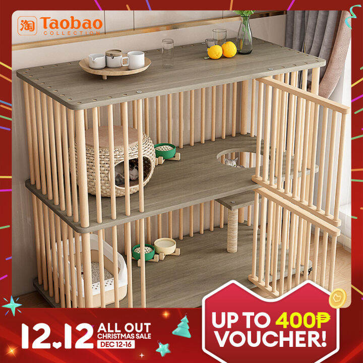 MultiCat Solid Wood Cat House Household Wooden Cat Cage Cattery Cat