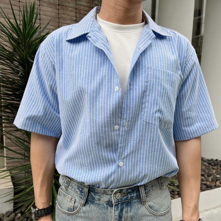 slurboyy-short-blue-shirt-เสื้อเชิ้ตแขนสั้น-ลายริ้วฟ้า-sb0768