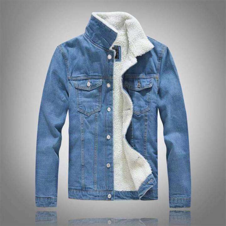 Mens denim sale jacket with fleece