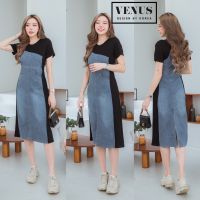 Jeans MaxiDress แม๊กซี่เดรสแต่งผ้ายีนผสมกับผ้ายืด ด้านหน้าแต่งกระเป๋า งานสวยเก๋มากๆนะคะ แม๊ทกับรองเท้าผ้าใบก็น่ารักคะ