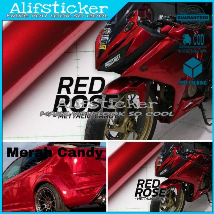 Sticker Skotlet Motor Metalik Candy Glossy Merah Marun Kilap Lis Motor