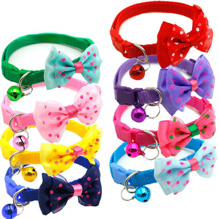 Pet Collar Bowknot Cat Collar With Bells Necklace Buckle Adjustable 