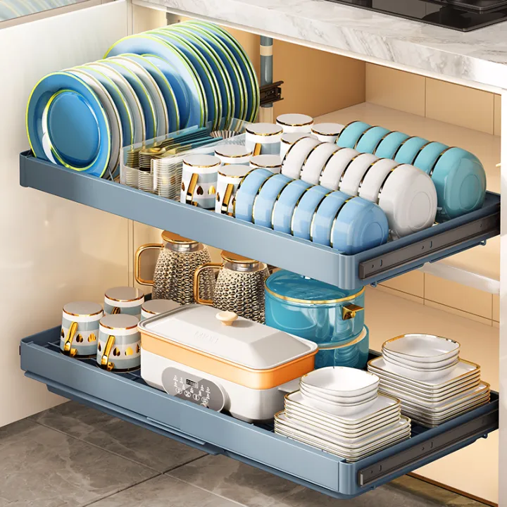 Dish Rack Builtin Dish Layered Sliding Kitchen