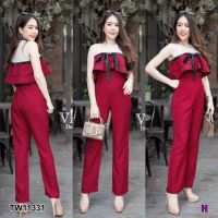 Jumpsuit จั๊มสูทขายาวปักดอกไม้เพชรตรงหน้าอก เย็บผ้าเงาเป็นโบว์ใส่ออกงาน/ใส่เที่ยว/ชุดงานแต่ง 11331