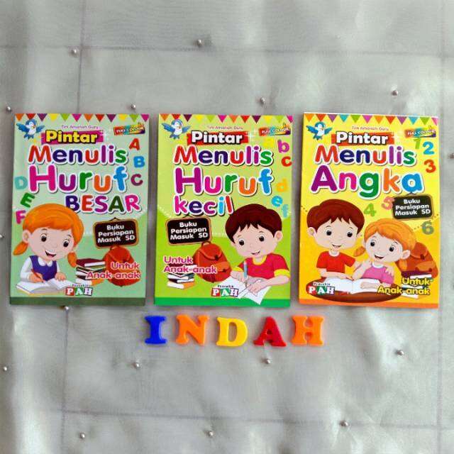 Buku Aktivitas Anak Pintar Menulis Huruf Besar Kecil Angka TK PAUD ...