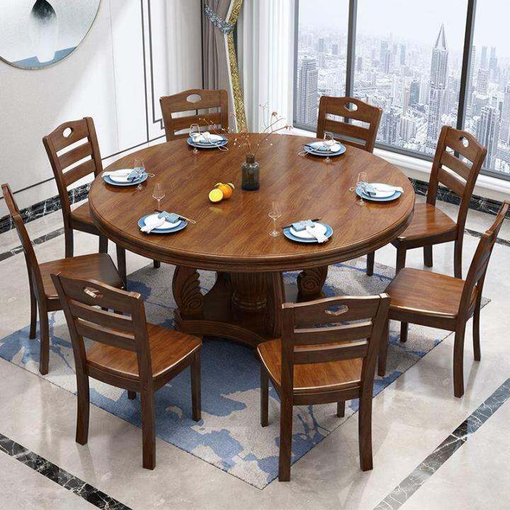 Dining Solid Wood Table and Chair round Combination Chinese Shaped ...