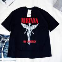 เสื้อโอเวอร์ไซสส์คอกลมงานขาวดำสกีนnirvana