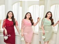 ML 38 เดรสสั้นสาวอวบ Plus size ชุดออกงานสุดหรูดีไซค์สวยSexyแต่หวานด้วยผ้าแก้วลงตัวสุดสุด