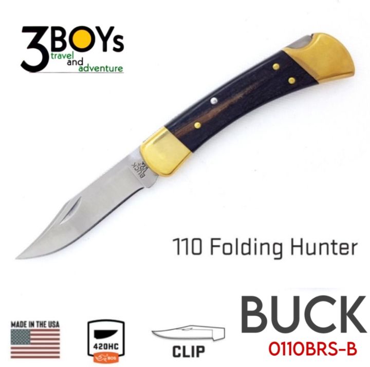 มีด-buck-110-folding-hunter-ด้ามเรียบ-0110brs-b-มีดพับที่ขายดีที่สุดของ-buck-ด้ามไม้มะเกลือ-แข็งแรง-สวยงาม-คลาสสิค-ของแท้-ผลิต-usa