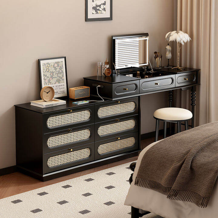 Italian Black Makeup Table Dressing Table with Mirror and Light Bedroom